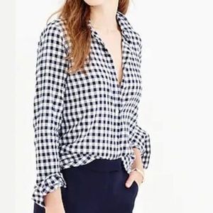 J Crew Gingham Shirt Check Navy White Button down Size XS
